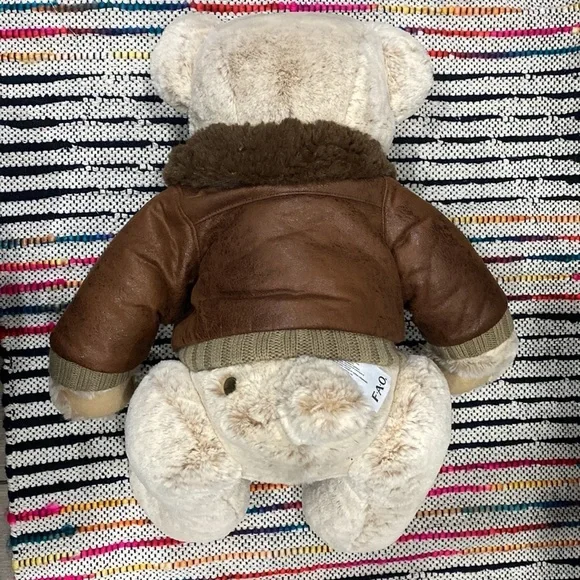 FAO Schwarz Large Brown Teddy Bear with Bomber Jacket Toys R Us Plush - Picture 5 of 7